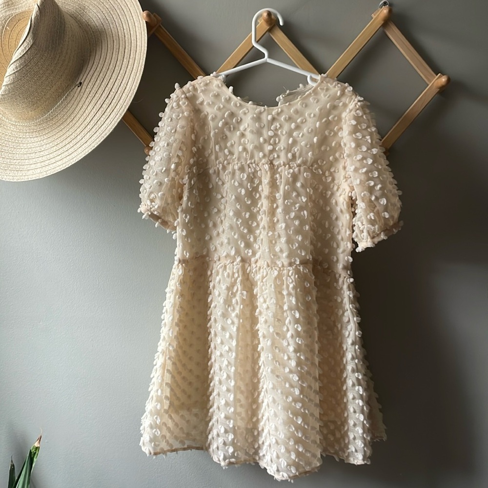 Zara Cream Flocked Tiered Dress for Girls - Picture 3 of 8